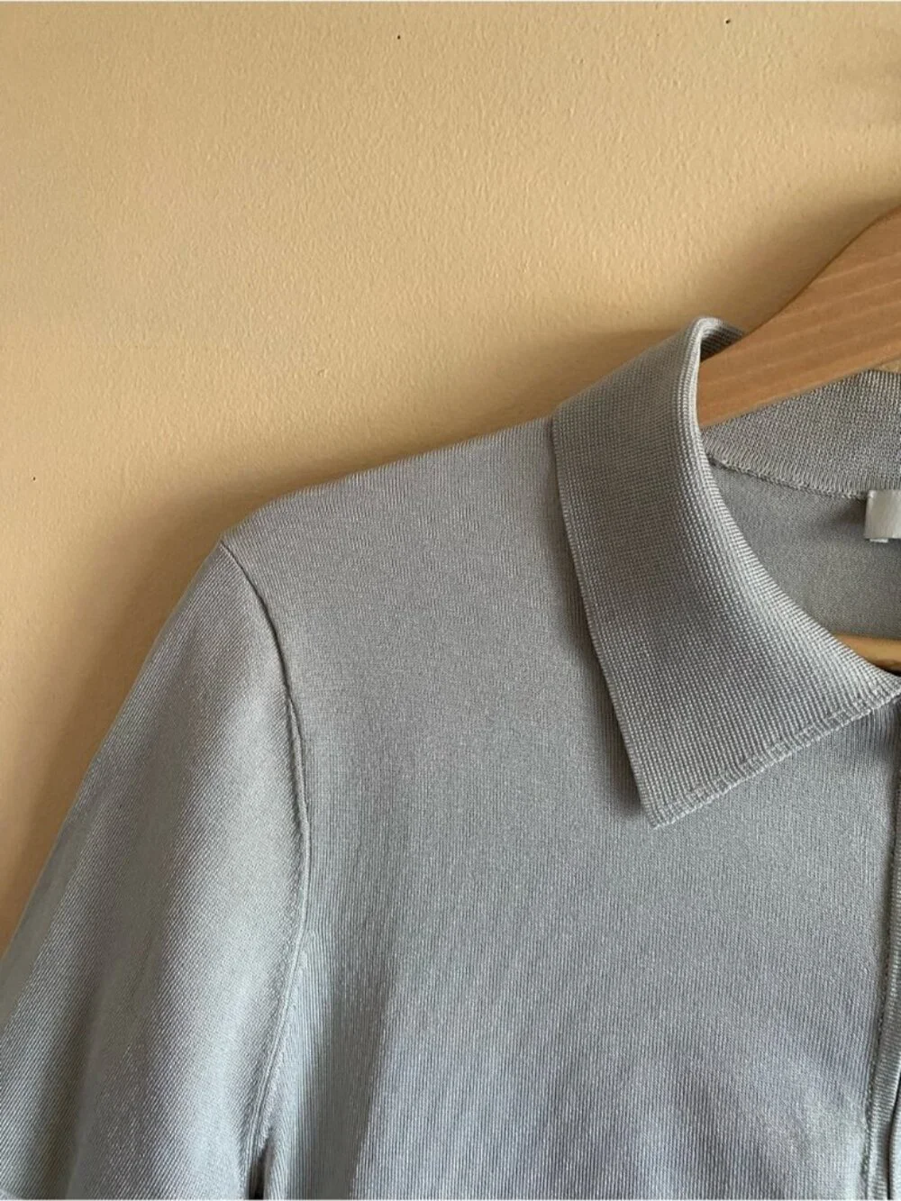 Sandro Paris Knit Zip Polo Shirt Men Medium Gray Acetate Blend Short Sleeve